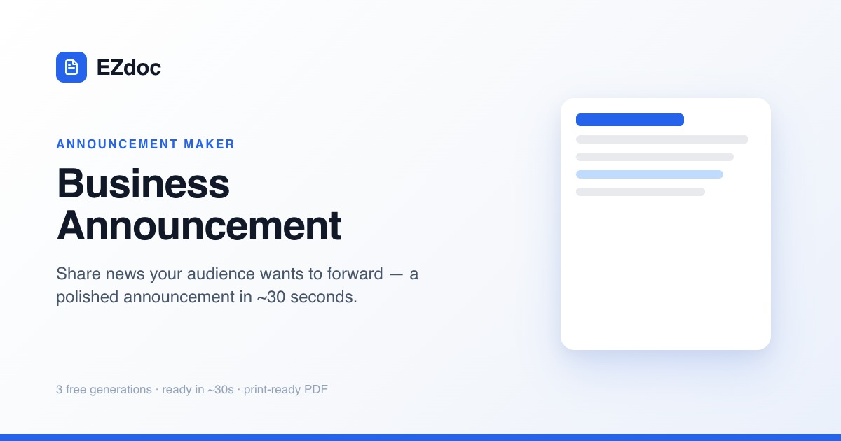Business Announcement Template — AI Maker | EZdoc