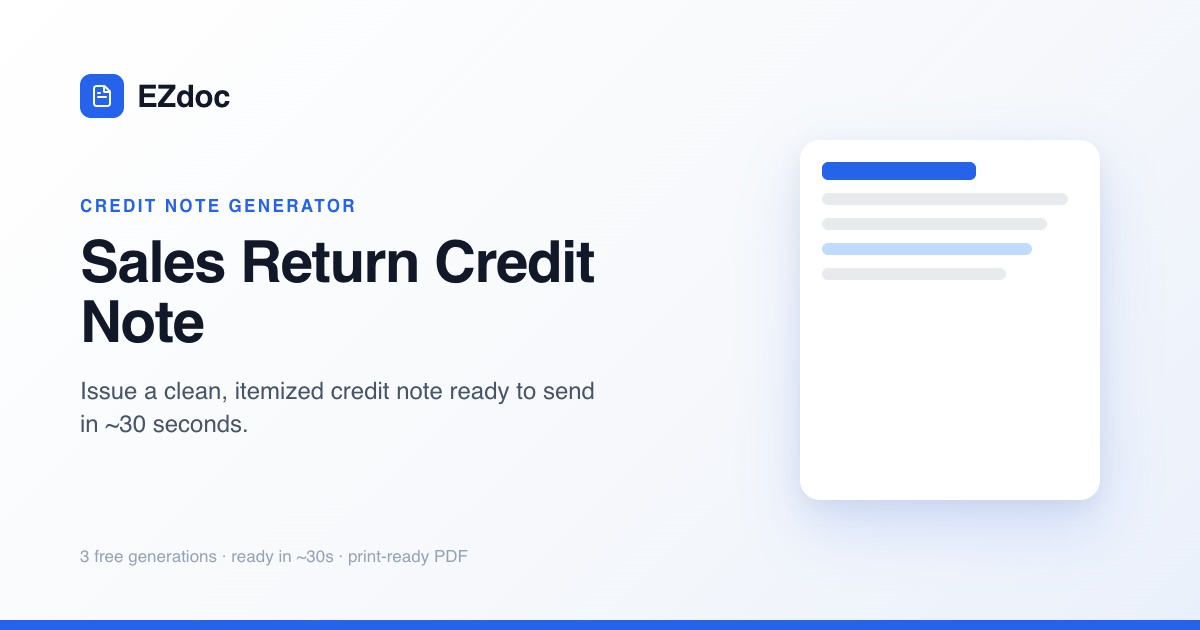 Note On Note Return Model Sales Return Credit Note — Free Credit Note Format | EZdoc