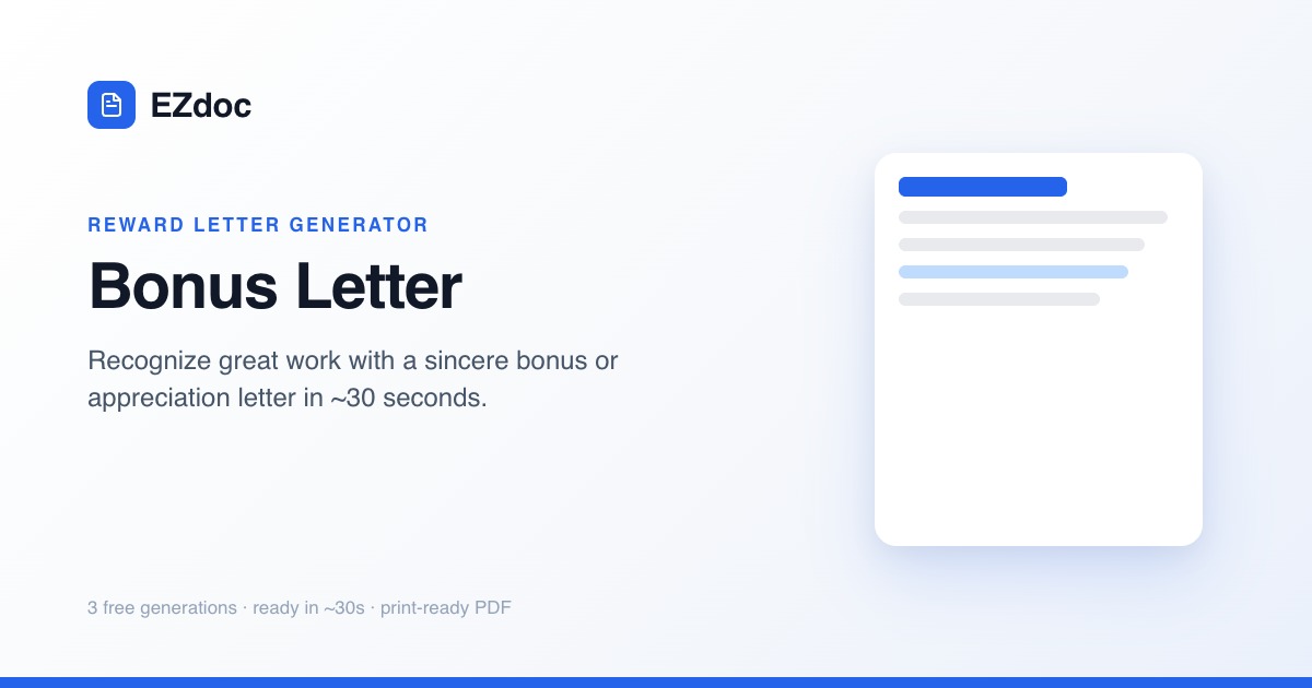 Bonus Letter Template — Employee Bonus Letters in 30 Seconds | EZdoc