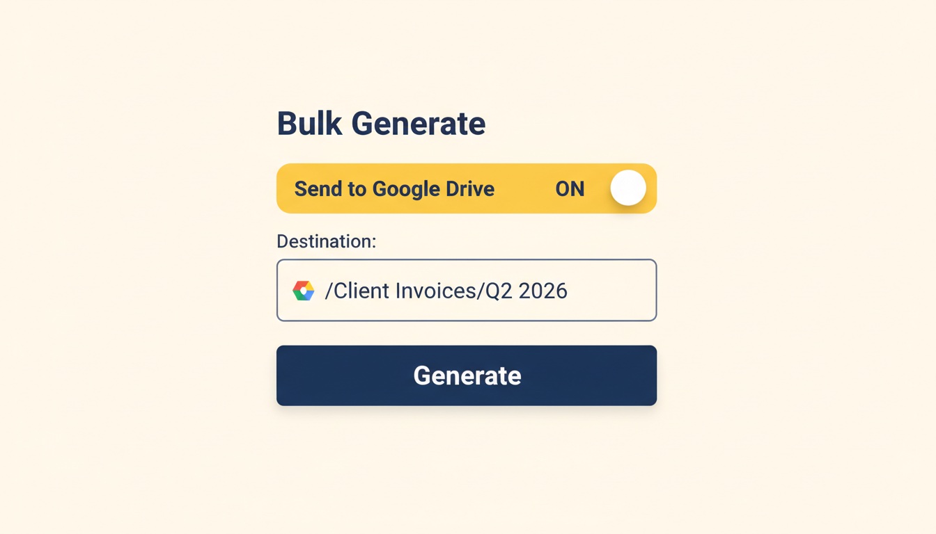Toggle Google Drive delivery and pick a destination folder