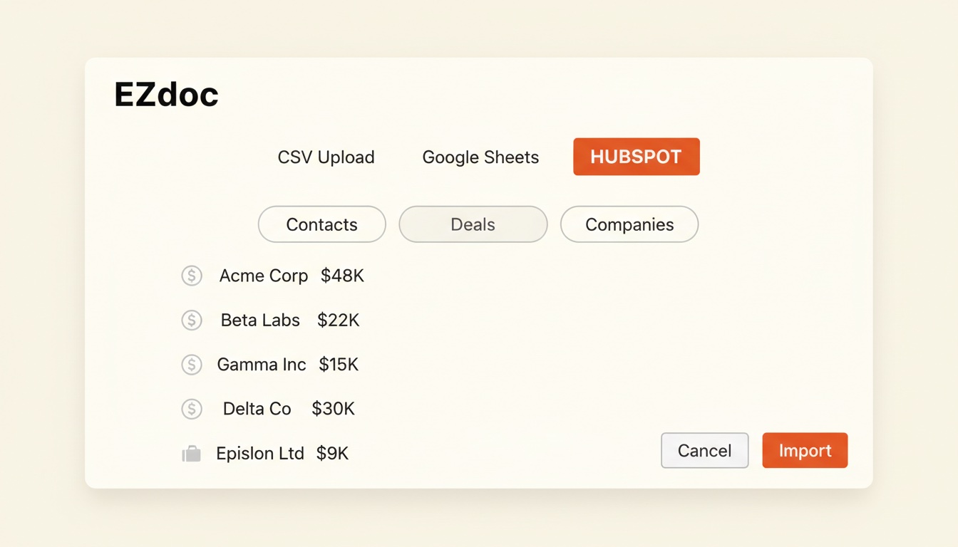 Select HubSpot contacts, deals, or companies to use as your data source