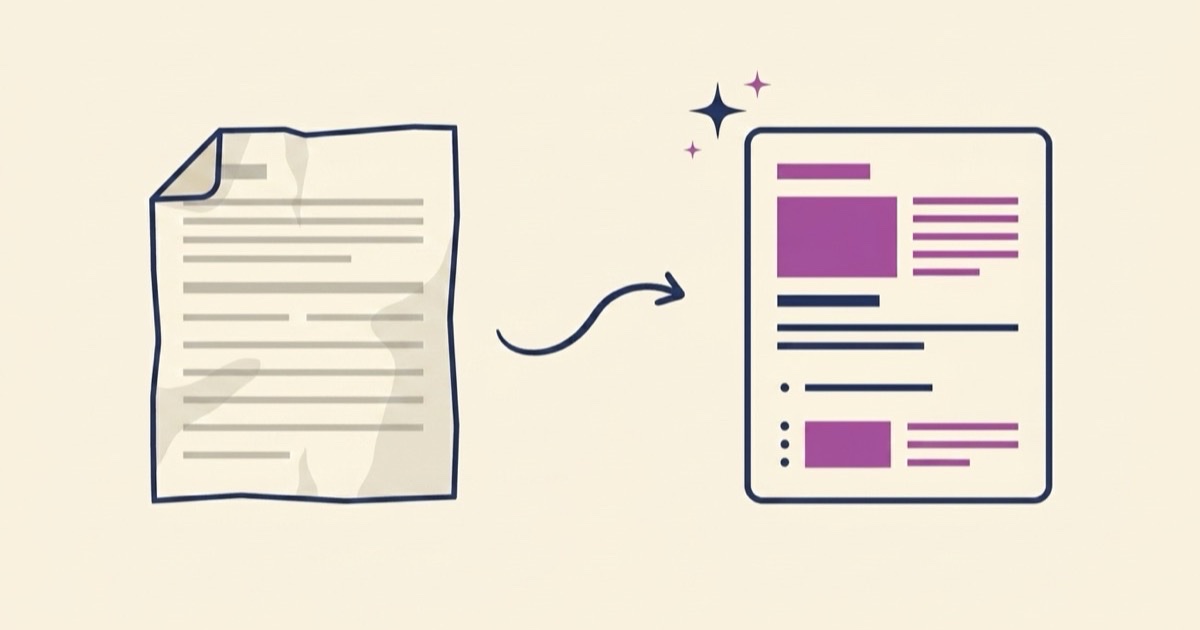 An old faded PDF document transforming into a fresh, modern editable design