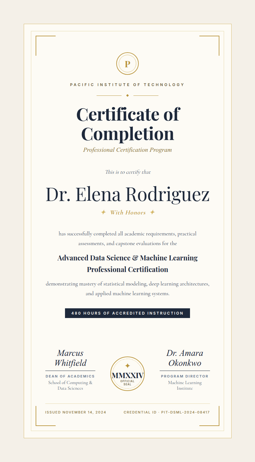 AI-generated certificate — each one personalized from your data