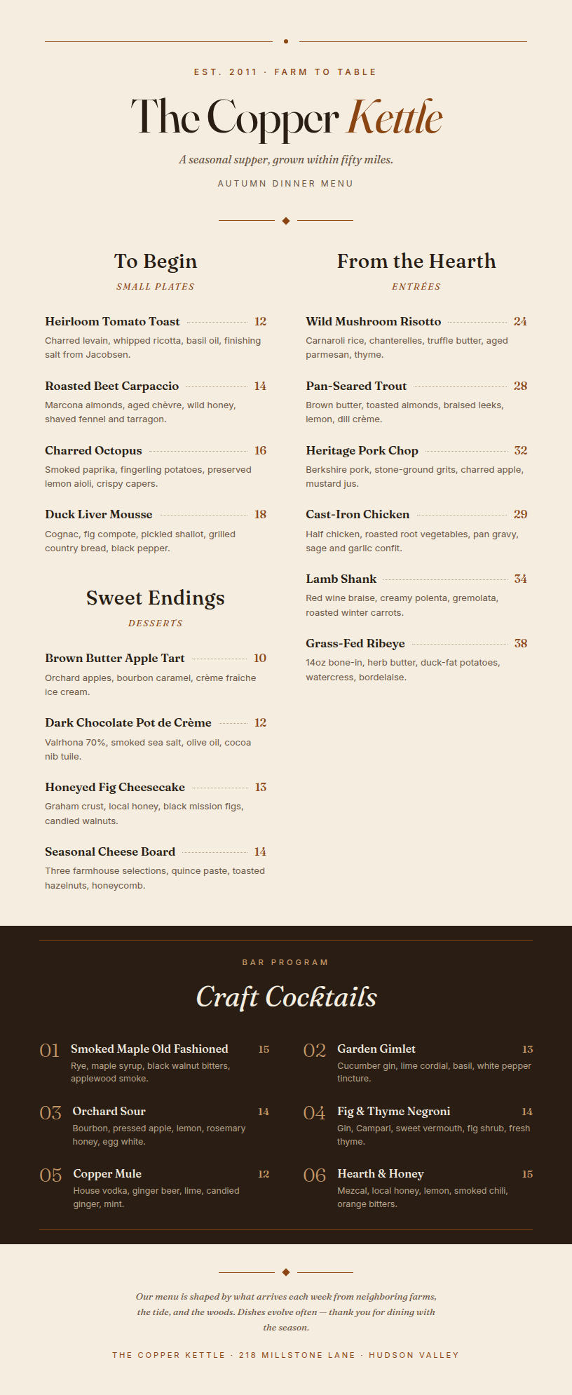 AI-generated restaurant menu with elegant layout and pricing